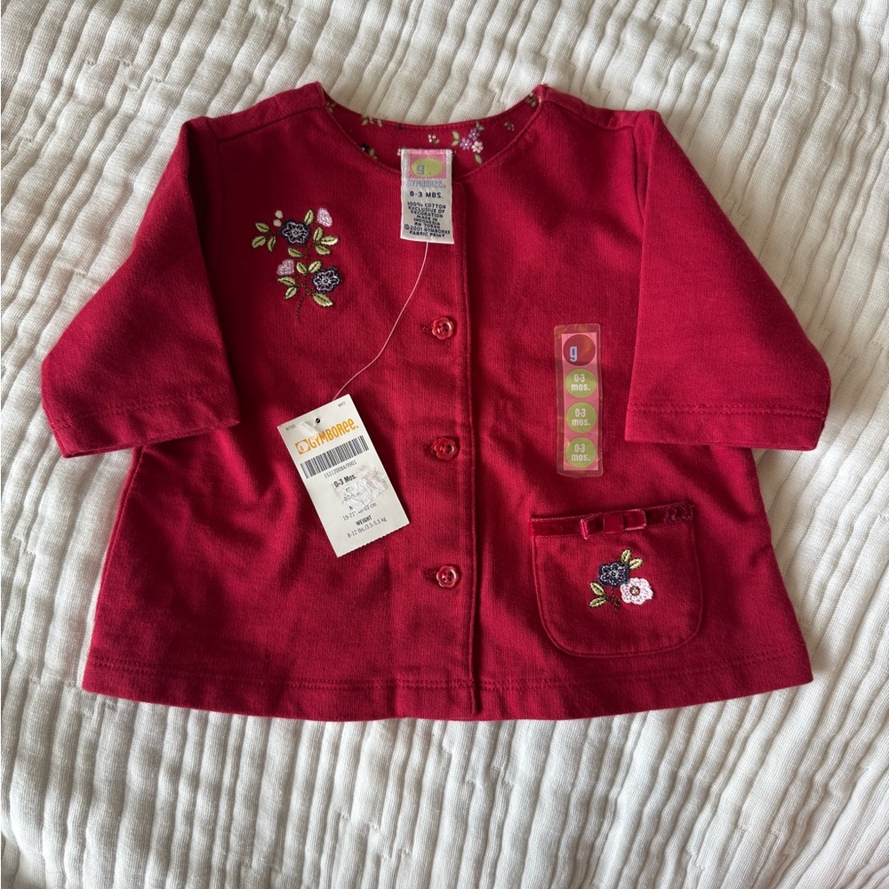 Vintage Gymboree Red Floral Embroidered Baby Cardigan - NWT